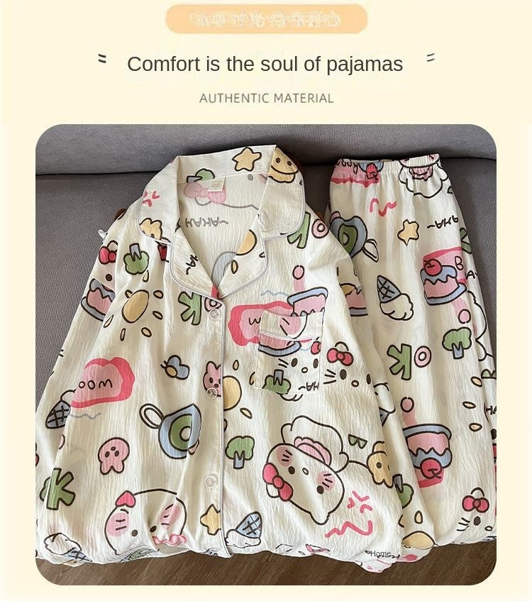 Plus Size Womens Home Wear Big Size Cute Kitty Pajamas Design Sleepwear Set Comfy and Loose Fit Korean Reviews Many Pajamas Y2K