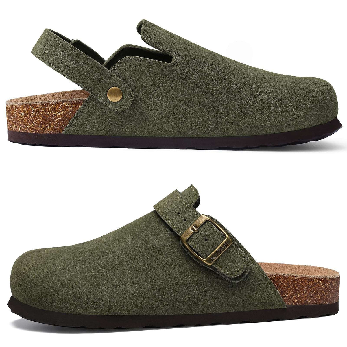 Crestar Women Cow Suede Clogs Cork Footbed Leather Mules Lady Outdoor Comfort Arch Support Potato Shoes With Adjustable Strap