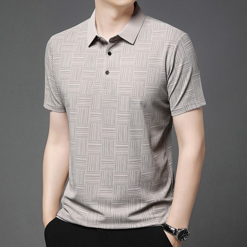 2024 Men's New Printed Business Casual Short sleeved POLO Shirt Fashion Short sleeved Comfortable and Breathable Top