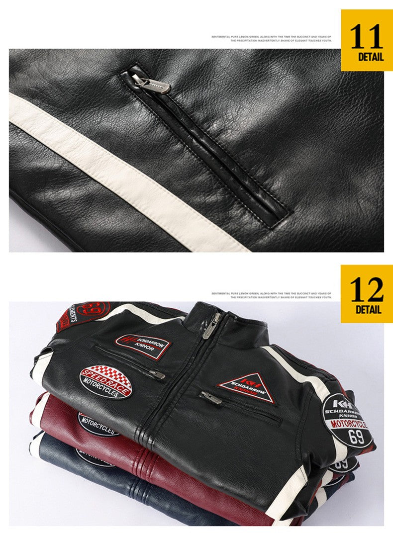 New Motorcycle Jacket For Men In Autumn/Winter 2020 Fashion Casual Leather Embroidered Flight Jacket In Winter Velvet  Pu Jacke