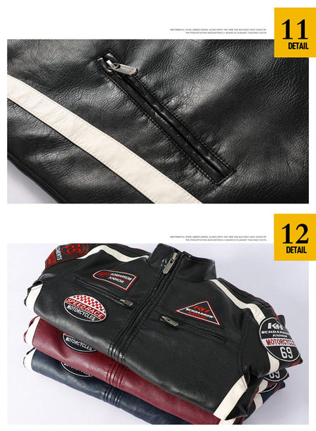 New Motorcycle Jacket For Men In Autumn/Winter 2020 Fashion Casual Leather Embroidered Flight Jacket In Winter Velvet  Pu Jacke