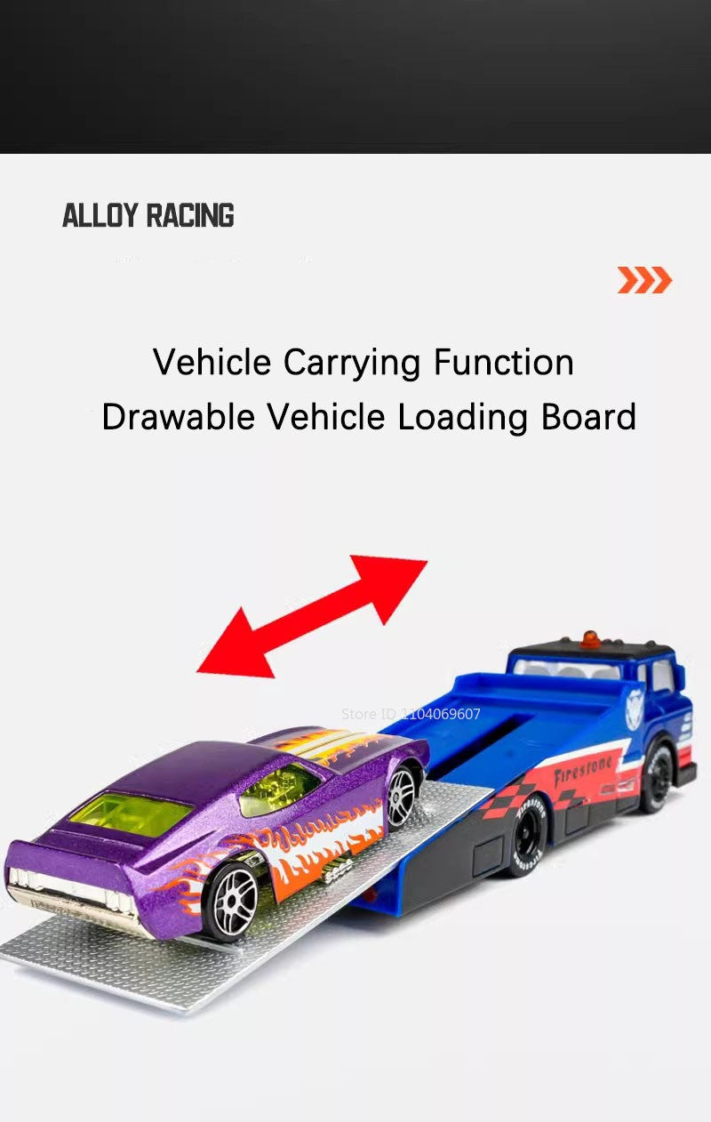 1:64 Scale Container Truck Miniature Model Toy Cars Metal Diecast Trailer with Pull Back Transport Vehicle Toys for Kids Gifts
