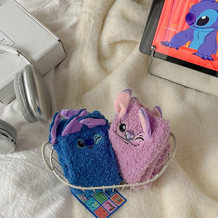 Disney Cute Stitch Cartoon Thermal Socks Coral Fleece Non Slip Floor Socks Cute Housewarming Present Christmas gift Couple socks