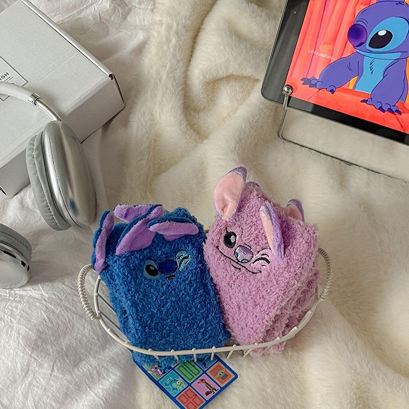Disney Cute Stitch Cartoon Thermal Socks Coral Fleece Non Slip Floor Socks Cute Housewarming Present Christmas gift Couple socks