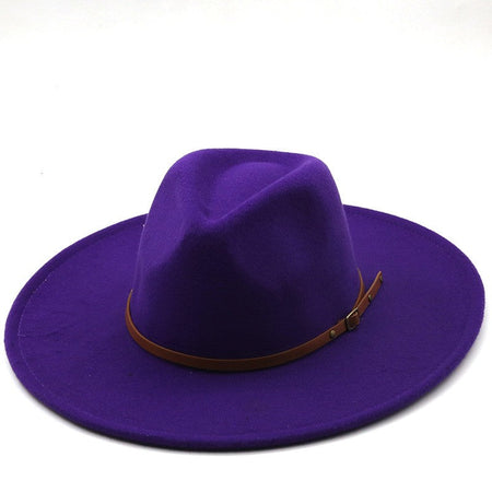 9.5cm Wide Brim Fedora Hats with Brown Belt Autumn Winter Women Party Top Hat Men Jazz Retro Cowboy Felt Cap Panama Sun Hat