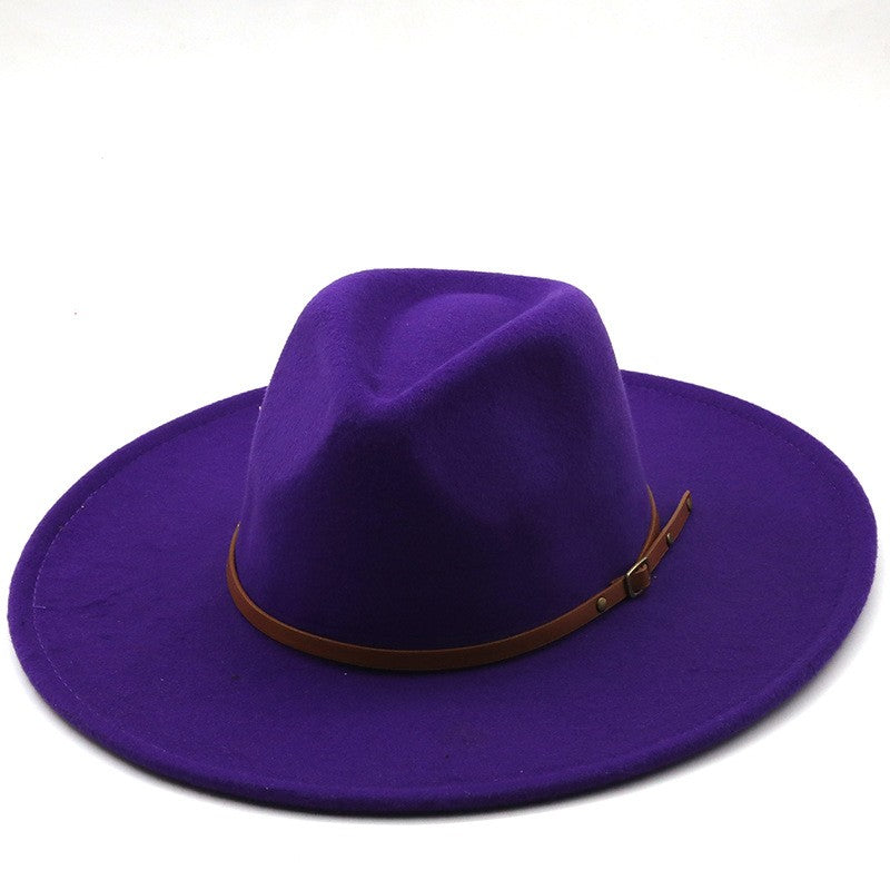 9.5cm Wide Brim Fedora Hats with Brown Belt Autumn Winter Women Party Top Hat Men Jazz Retro Cowboy Felt Cap Panama Sun Hat