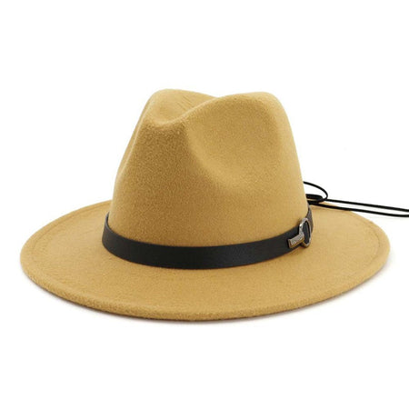 QBHAT Women Men Wide Brim Wool Felt Jazz Fedora Hats Panama Style Cowboy Trilby Party formal Dress Hat Large Size Yellow white