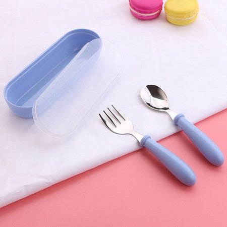3-Piece Children's Utensil Set 304 Stainless Steel Spoon Fork for Toddlers with Portable Case Travel Kids Cutlery Tableware Gift