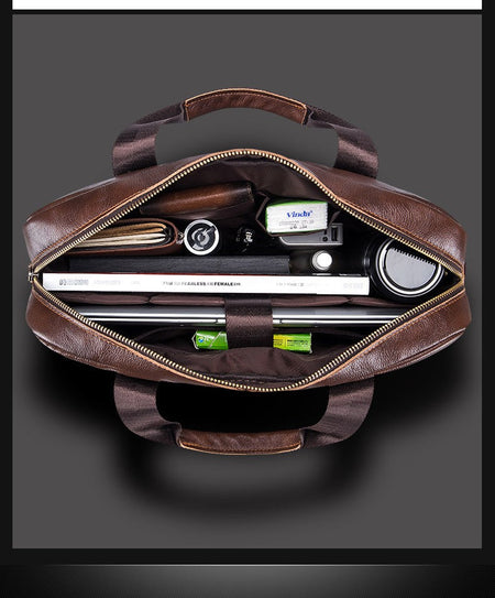 BULLCAPTAIN Briefcase Shoulder Messenger Bags Men's Genuine Leather 14-inch Laptop Bag's Men's Briefcase Office Business Handbag