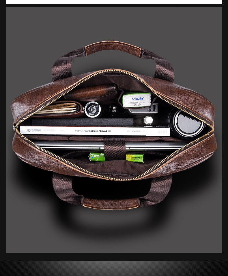 BULLCAPTAIN Briefcase Shoulder Messenger Bags Men's Genuine Leather 14-inch Laptop Bag's Men's Briefcase Office Business Handbag