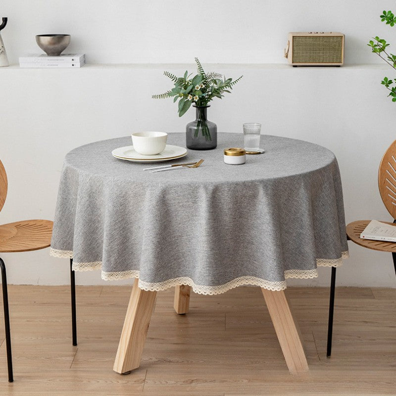 Large Round Tablecloth Solid Color Cotton Linen Waterproof Table Cloth Oil-Proof Table Cover for Kitchen Garden Restaurant