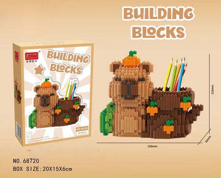 Capybara Building Block Pen Holder Multi-Function Desk Organizer for Office Supplies Cosmetics Birthday Gift Desktop Decoration