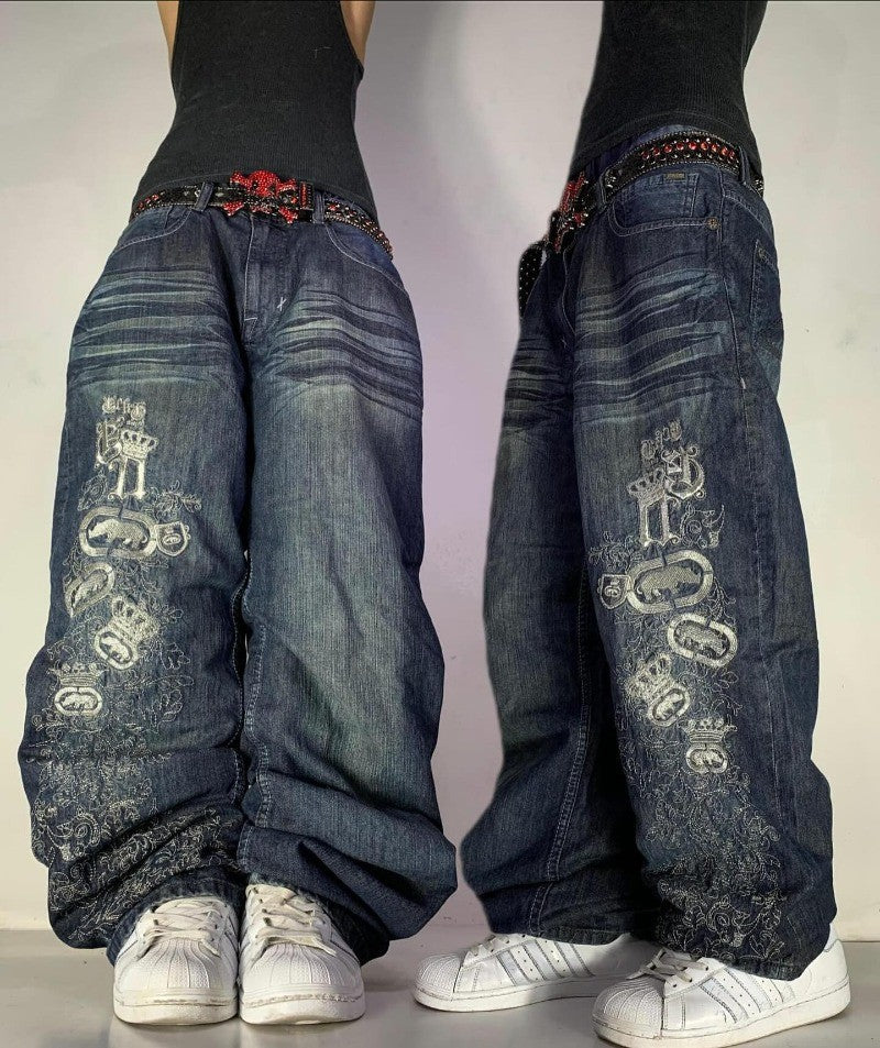 Streetwear New Fashion Oversized Embroidered Baggy Jeans Female Y2K Harajuku Hiphop Retro Gothic High Waist Wide-leg Pants Pants