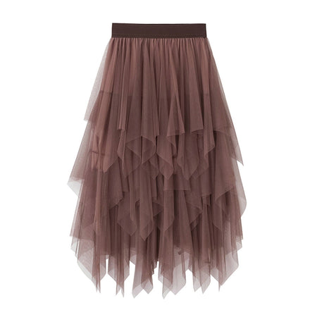 New Fairycore Lady ´s Fashionable Sexy Solid Color Mesh Skirt, Irregular Elastic Tulle Bubble Skirt, Daily Life and Vacation