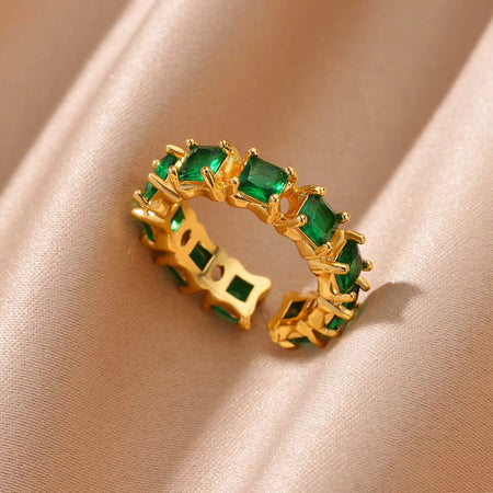 Luxury Stainless Steel Rings Gold Plated Colorful Stone Zircon Crystal Heart Ring For Women Wedding Boho Jewelry Christmas Gift