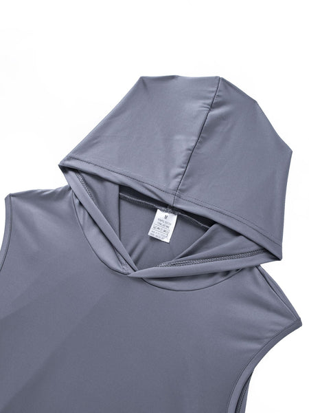 Men's Quick Dry Vest with Hoodies Solid Color GYM Tank Top Tees Summer Men's Sleeveless Pullover Fitness Swimming Running Shirt