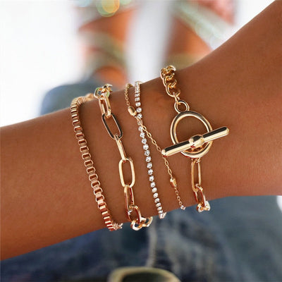Cuban Chain Bracelet Set for Women, Gold Color, Boho Retro, Thick Twist, Trendy Quality Jewelry Gifts, 11Pcs, 2024