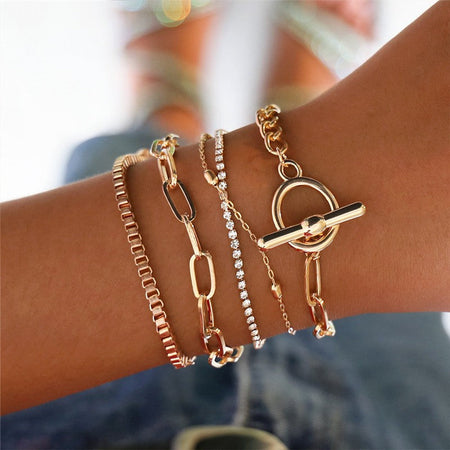 Cuban Chain Bracelet Set for Women, Gold Color, Boho Retro, Thick Twist, Trendy Quality Jewelry Gifts, 11Pcs, 2024