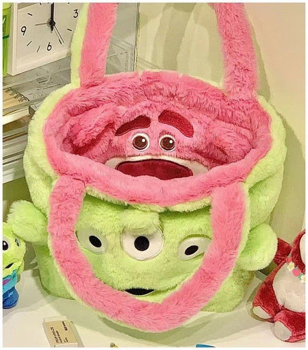 Disney Winnie Bear Turn Into Tigger Plush Handbag Cartoon Reversible Lotso Change To Alien Plush Doll Bag Xmas Women Girls Gift