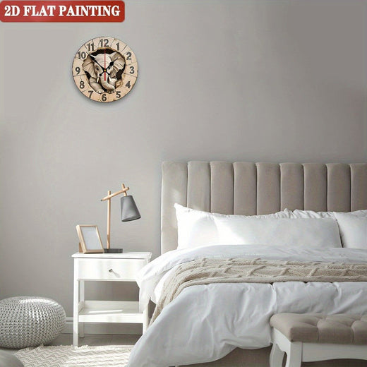 Elephant Digital Wall Clock. Wooden round silent display for living room, bedroom or office.
