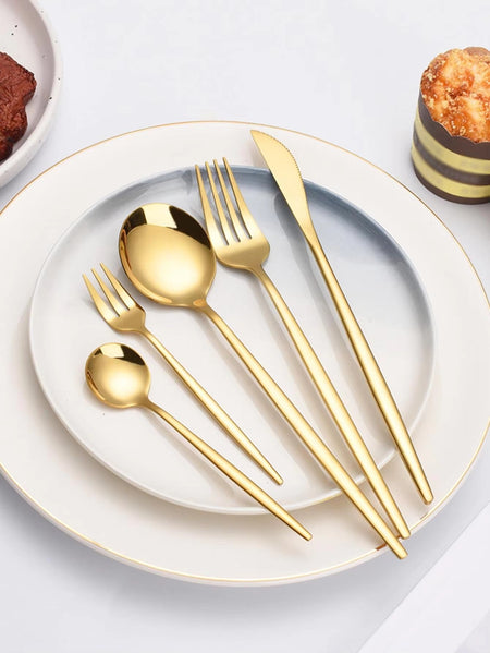 24Pcs Stainless Steel Dinnerware Set Black Gold Cutlery Spoon Fork Knife Western Cutleri Silverware Flatware Tableware Supplies