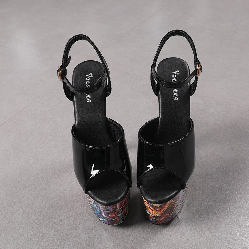 17CM Summer Shoes Women luxury Sandals Platform Ladies Shoes Stripper Womens High Heels Geometric Fluorescent Night light Heels