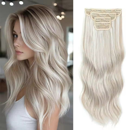 24Inch 61cm Body Wave Synthetic Wavy Blond 27/613 White Clip In Hair Extensions 4Pcs/lot 220g Heat Resistant Fiber