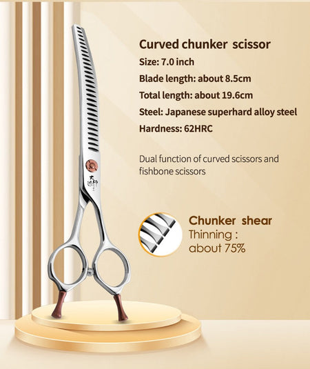 Fenice ZB Professional 6.5/7.0 Inch JP440CDog Grooming Curved Chunker/Thinner/Fluffy Scissors for Dog Groomer/Family Use
