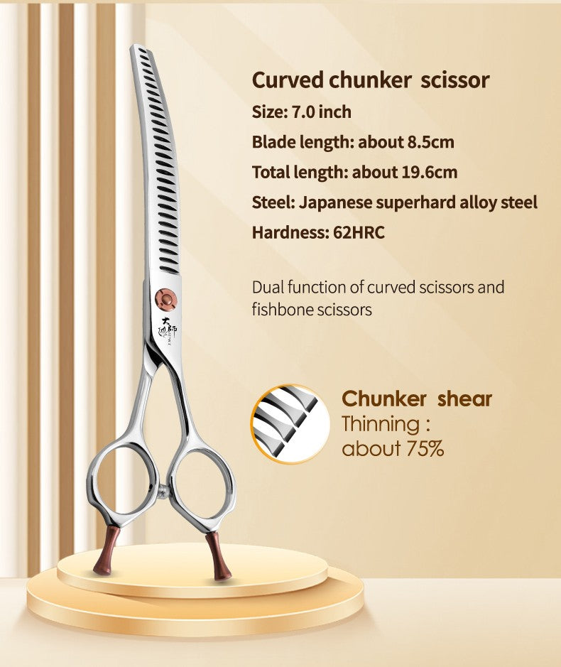 Fenice ZB Professional 6.5/7.0 Inch JP440CDog Grooming Curved Chunker/Thinner/Fluffy Scissors for Dog Groomer/Family Use