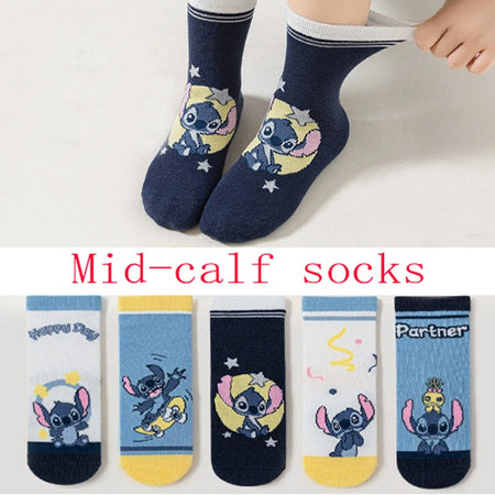 5Pairs Sanrio Cinnamoroll Kuromi Kawaii Spring and Autumn Cartoon Middle Tube Socks For Girls Boy Children Mid-calf Cotton Socks