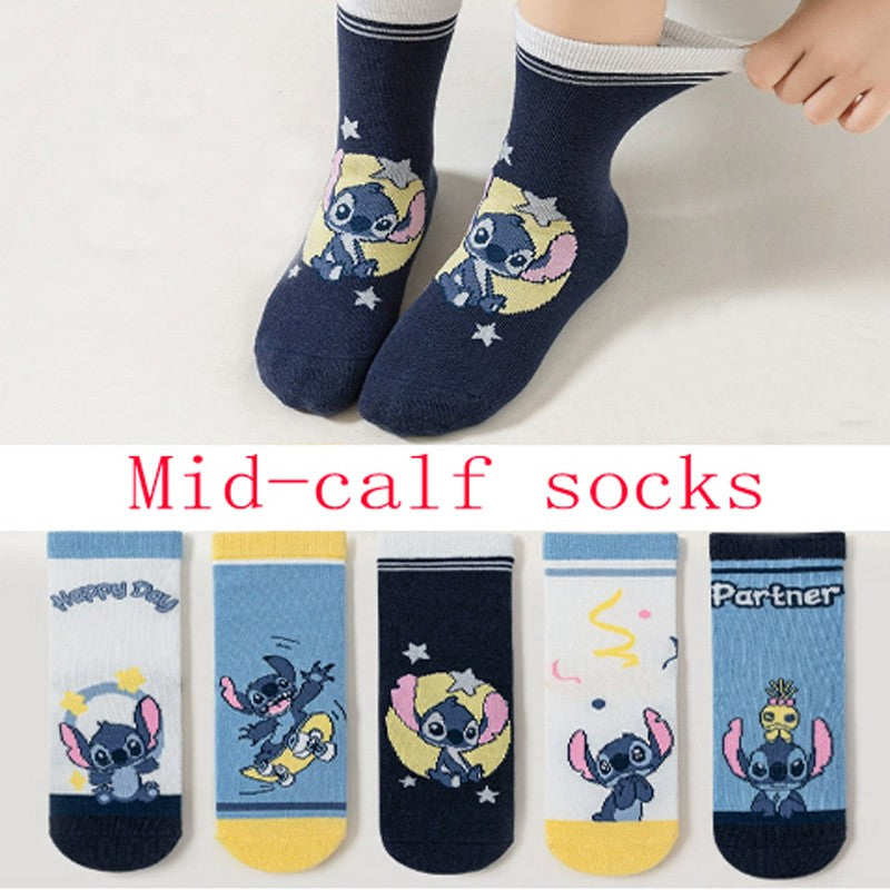 5Pairs Sanrio Cinnamoroll Kuromi Kawaii Spring and Autumn Cartoon Middle Tube Socks For Girls Boy Children Mid-calf Cotton Socks