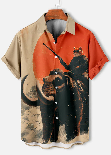 Men's Retro Cartoon Anime Cat Theme Short Sleeve Shirts Short Sleeve Tops Fashion Casual Vacation Streetwear Summer Men's Shirts