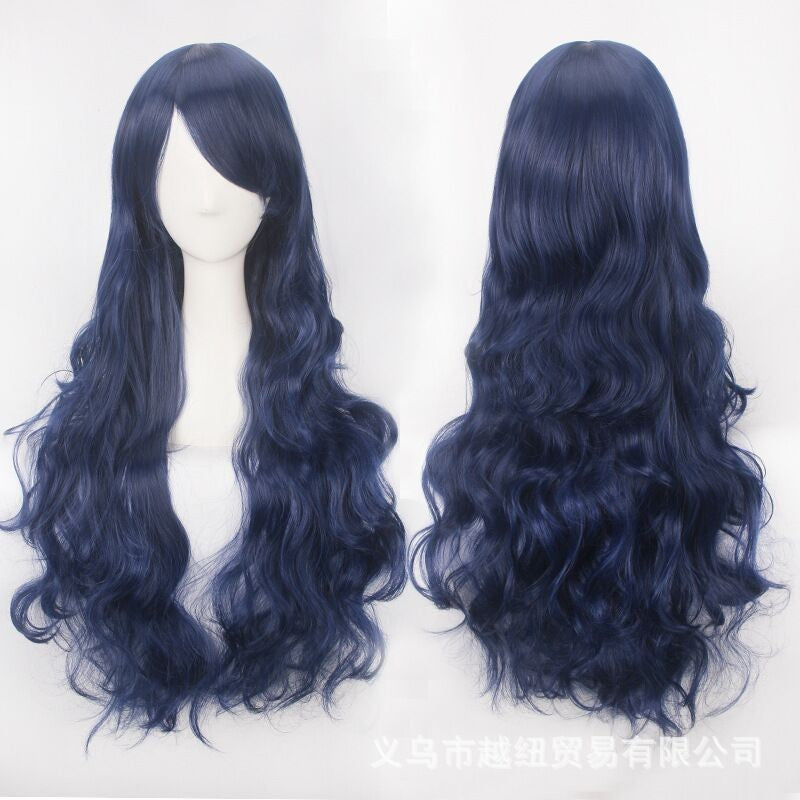 European and American style cos color anime wig, with foreign trade buckle net, universal, 80CM long, curly Synthetic fiber wig