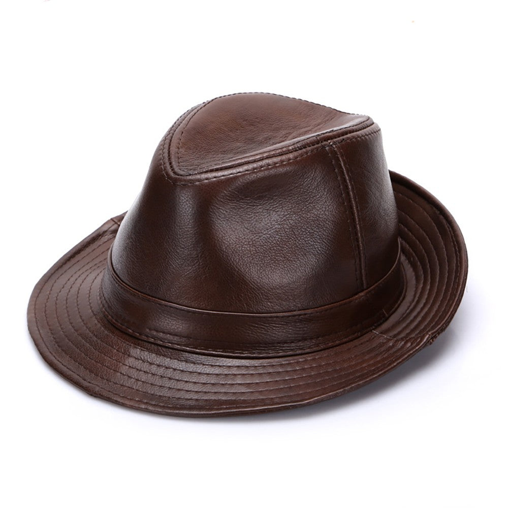New Style Autumn Winter Warm Cowboy  100% Real Cowhide Leather Hats Men Real Genuine Cowhide Leather Top Hats Men Fashion Caps