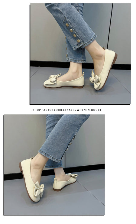 New Luxury Designer Shoes for Women Fashion Butterfly-knot Square Toe Party Leather Ballet Flats Ladies Flat Shoes Loafers Women