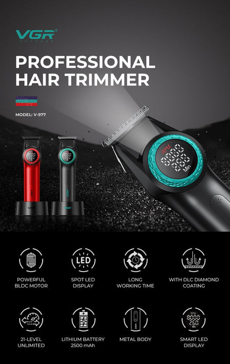 VGR 001 977 new hair trimming set high-end men's hair clipper intelligent digital display electric pusher carving and whitening