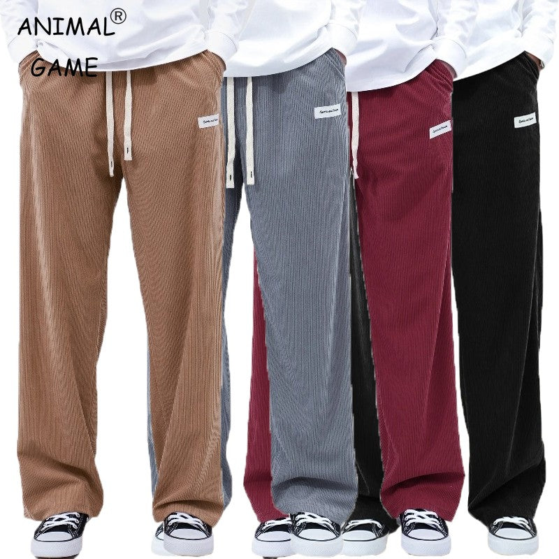 Mens Corduroy Joggers Pants Casual Cargo Pants Drawstring Elastic Waist Baggy Tapered Sweatpants with Pockets Outdoor Sweatpants