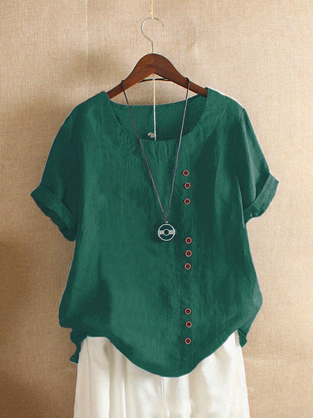 New Summer Women's Plus Size Shirt O-neck Cotton and Linen Loose Casual Ethnic Style Elegant Casual White Pink Top for Women