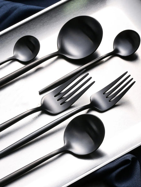 24Pcs Stainless Steel Dinnerware Set Black Gold Cutlery Spoon Fork Knife Western Cutleri Silverware Flatware Tableware Supplies
