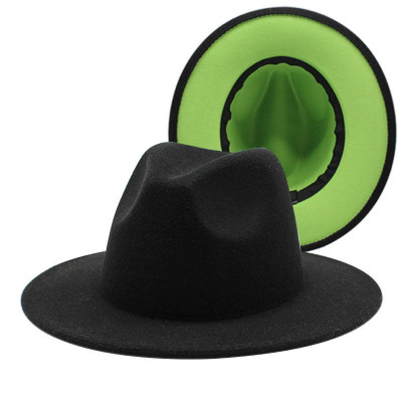 QBHAT Two-color Fedora Hat Women Men Wide Brim Felt Jazz Hat Ladies Party Top Cap Patchwork Chapeau Sombreros De Mujer 50 Colors