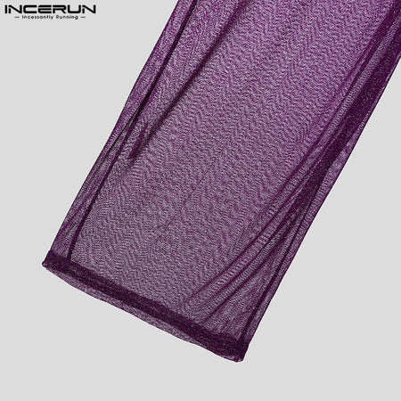 Shiny Men Casual Trousers 2024 Men Fashion Long Pnats INCERUN Elastic Waist See Through Wide Leg Bottoms Trousers Men