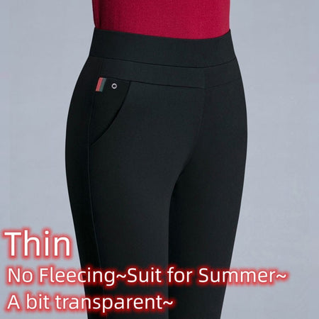 Trousers Fleece Thin Black Formal Woman Clothes Pant Autumn Winter Slim Femal Clothing Elastic Basics Pencil Pants Office Lady
