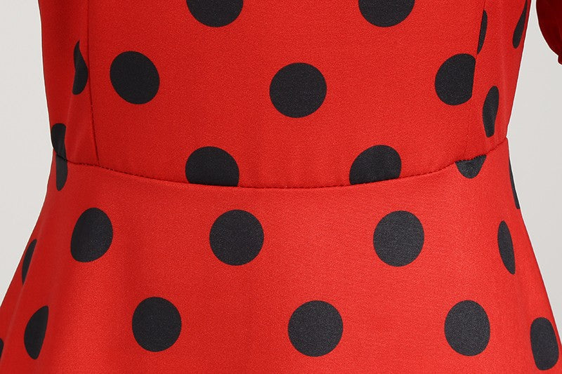Elegant Women Summer Dress Puff Short Sleeve Polka Dot Peter pan Collar Vintage A-line Midi Long Party Sundress
