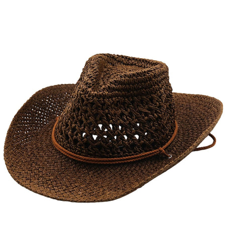 Women's Ethnic Style Cowboy Hat Hollow Out Breathable Summer Outdoor Casual Vacation Fashion Weave Wide Shapeable Brim Hats
