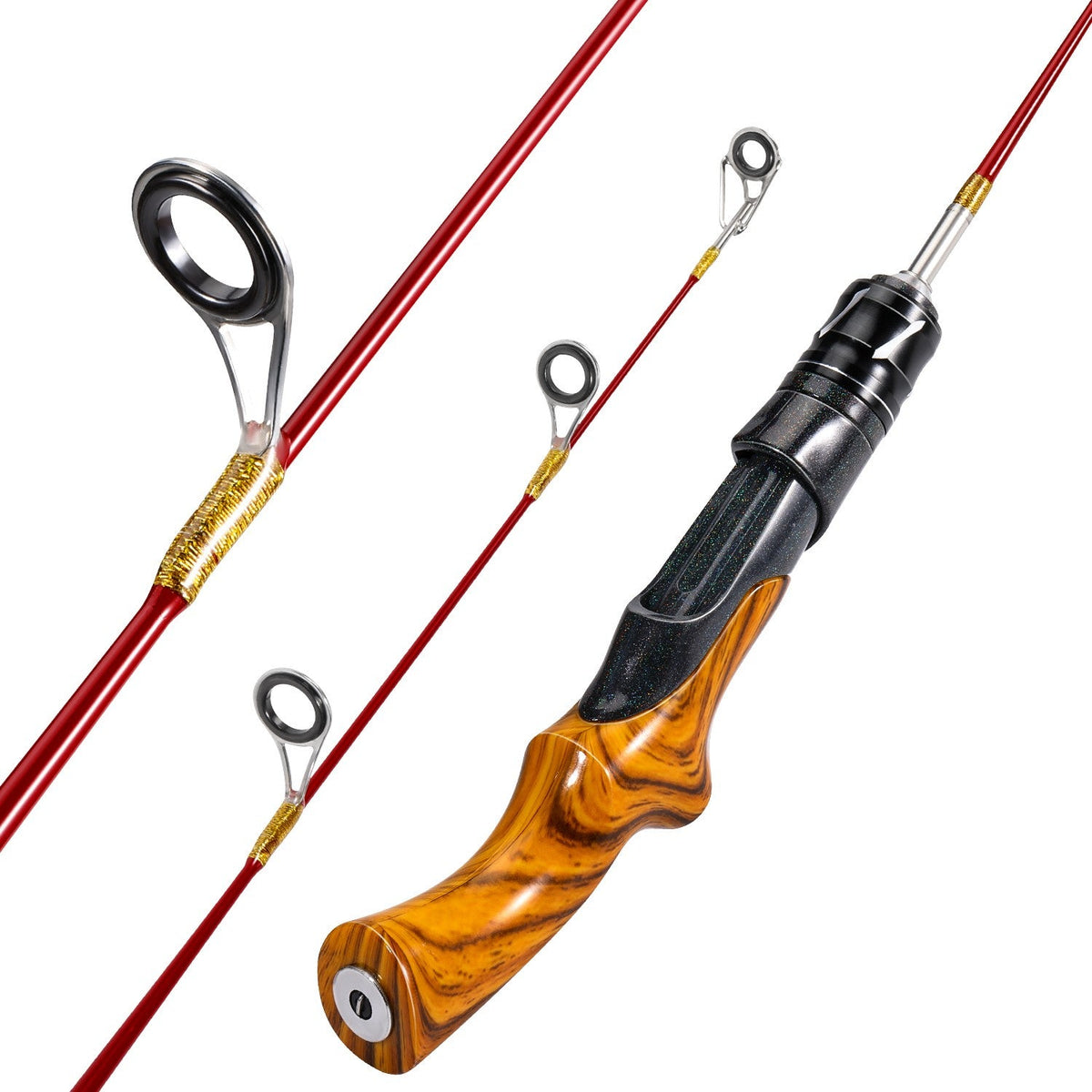 Sougayilang Ice Fishing Rod 2 Sections High Carbon Fiber Ice Rods with Power Two Rod Tips Max Drag 8Kg Fishing on The Ice