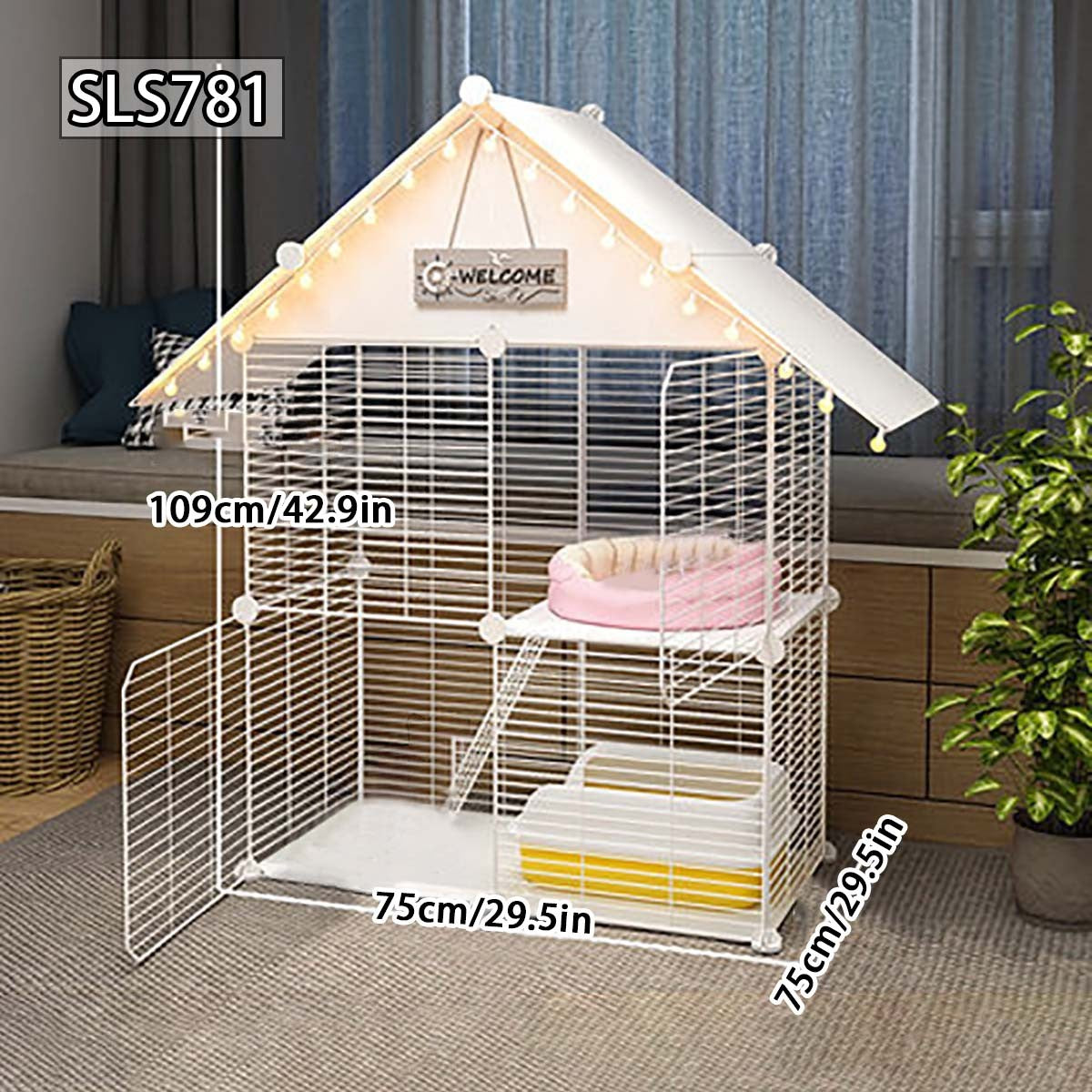 Cat Cage, Cat Villa, Indoor Luxury Cat Nest, Household with Toilet, Can Hold Litter Box, Kitten Cat House, Three-Story Cat House