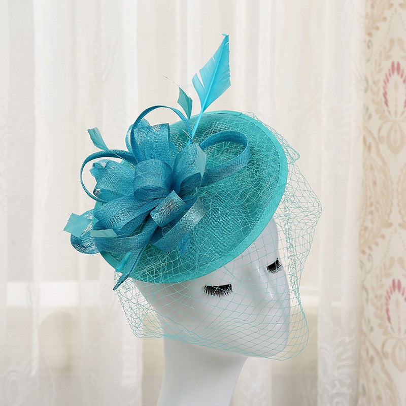 Double hemp yarn pattern design feather accessories big brim sun hat elegant banquet hat wedding beach vacation equestrian hat
