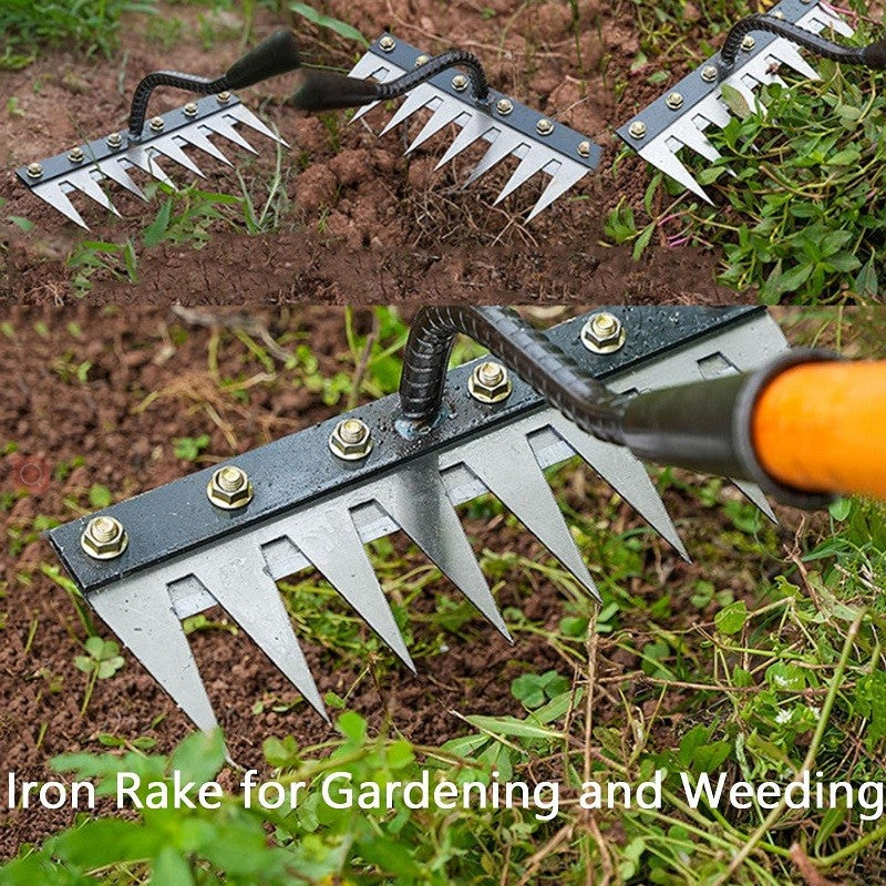 5/6/7/8 Teeth 1PCS Carbon Steel Garden Hand Rake for Farm Garden Weeding Tools Scarifier Agricultural Nail Harrow Metal Harrow