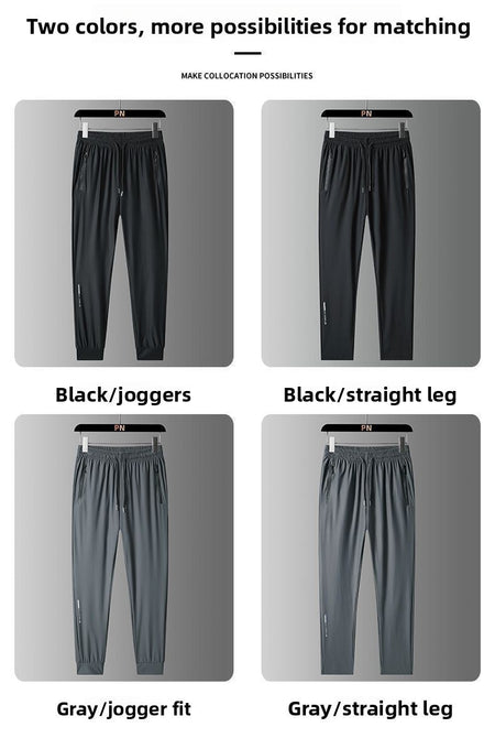 Ice Silk Casual Pants for Summer Thin Loose Fast-drying Stretch Breathable Sports Pants Jogger Man Gym Shirt Quick Football Mens