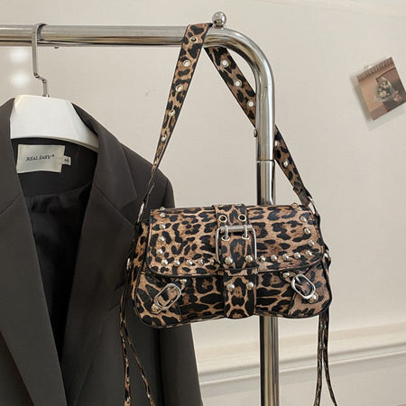 Shoulder Bag for Women Punk Style Purse PU Leather Rock Fashion Handbags with Rivet Small Trendy Armpit Purse